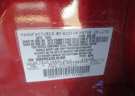 2025 Nissan Kicks Sv Fwd from USA, damaged, VIN 3N8AP6CA3SL351860